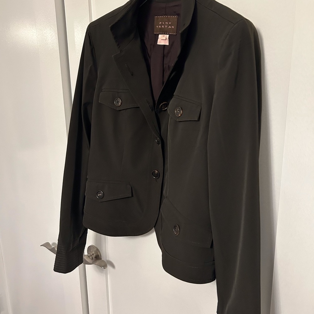 Women's deep brown PinkTartan Button-Up Blazer